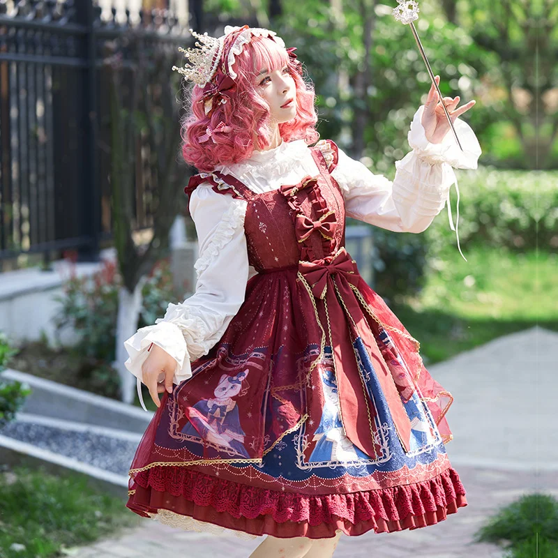 Robe Lolita Vintage en dentelle pour filles, taille haute, avec nœud papillon, style rétro, Kawaii, mignon, Jsk, Cosplay