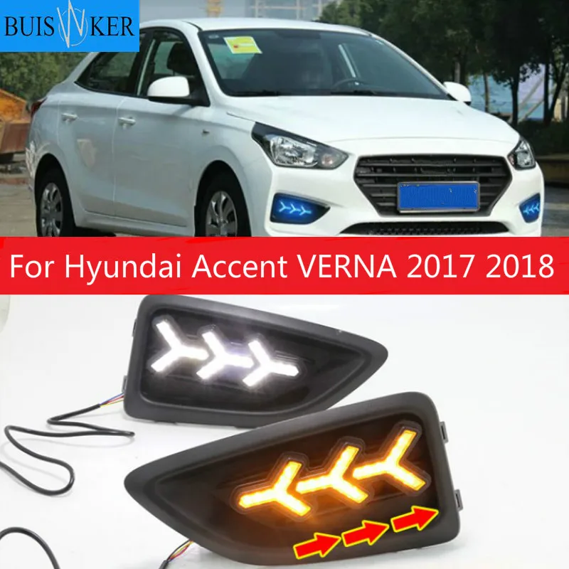 

2Pcs For Hyundai Accent VERNA 2017 2018 Fog Lamp Day Light with Turn Signal Function LED DRL Daytime Running Lights