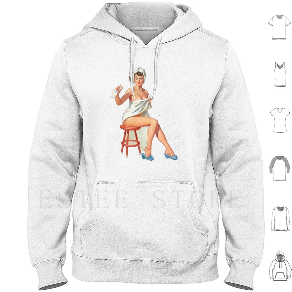 Pin Up Girl In The Bathroom Hoodies Long Sleeve Girls Up Female Pinup Womens Cute Girl Power Sexy Womens Fashion