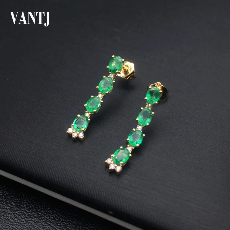 VANTJ Elegant Natural Emerald Earrings Sterling 14k 585 Gold  Fine Jewelry for Women Lady Party Bridal Wedding Gift