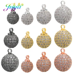Juya 4pcs/Lot Wholesale 8 10 12mm Cubic Zirconia Metal Ball Bead Charms Pendant For DIY Bracelet Earring Jewelry Making Findings