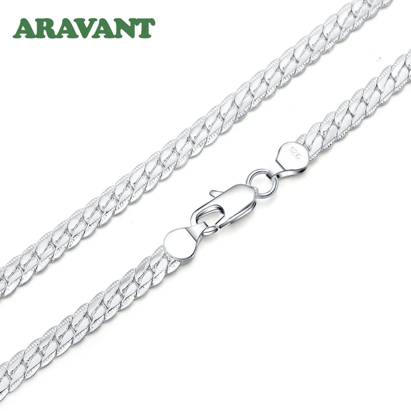 Aravant 925 Silver 6mm 8/16/18/20/22/24 Inch Necklace Link Chains For Men Women Fashion Jewelry Accessories