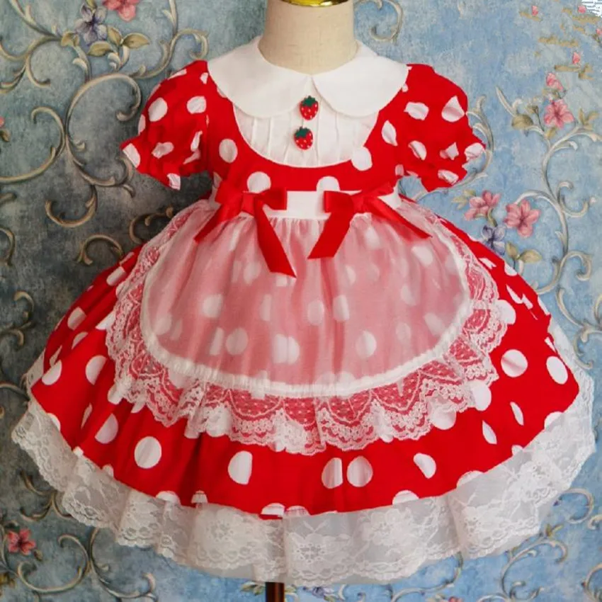 

Baby girl summer vintage Spanish lolita polka dot princess dress kids casual lace stitching ball gown dress