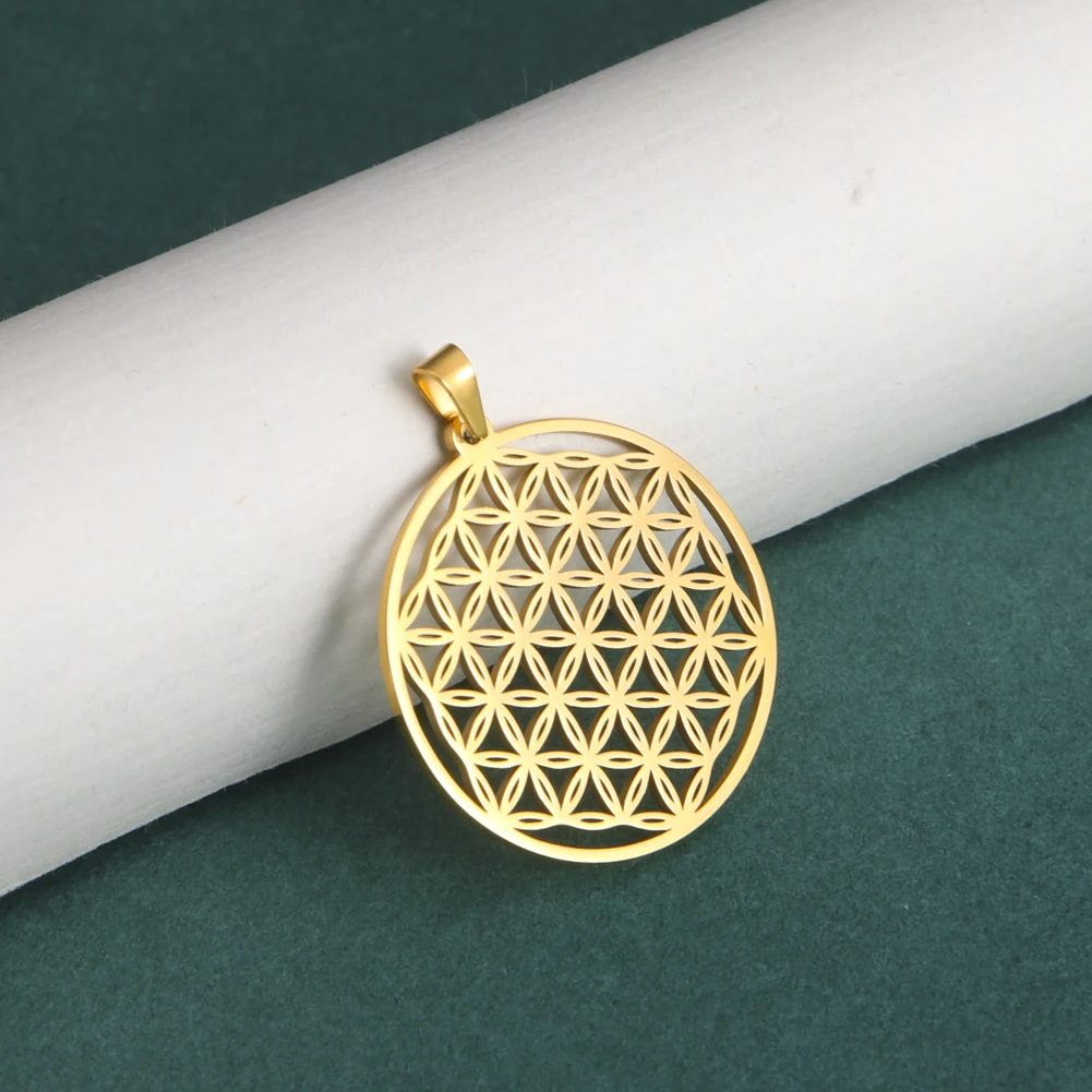 Lemegeton Flower of Life Charm Necklace DIY Jewelry Making Stainless Steel Golden Mandala Pendant Jewelry Handmade