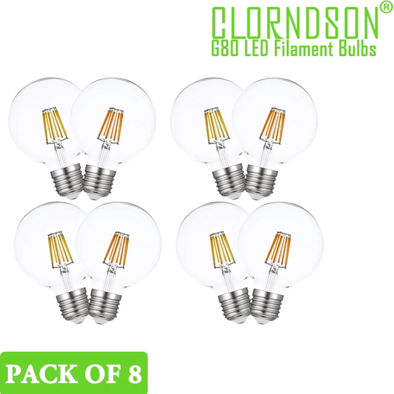 

Pack of 8 Dimmable G80 Clear Golf Ball Bulbs 4W 6W 8W Led E27 E26 Vintage Retro 110V 220V LED Filament Chandelier Lighting Lamp