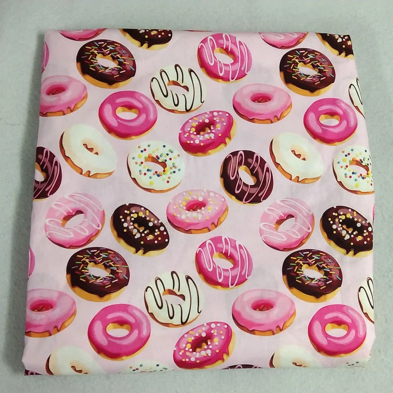 50x105cm Pink Donut Snack Food Cake Series Printed Cotton Fabric Food Fabric Patchwork Cloth Bag Home Decor