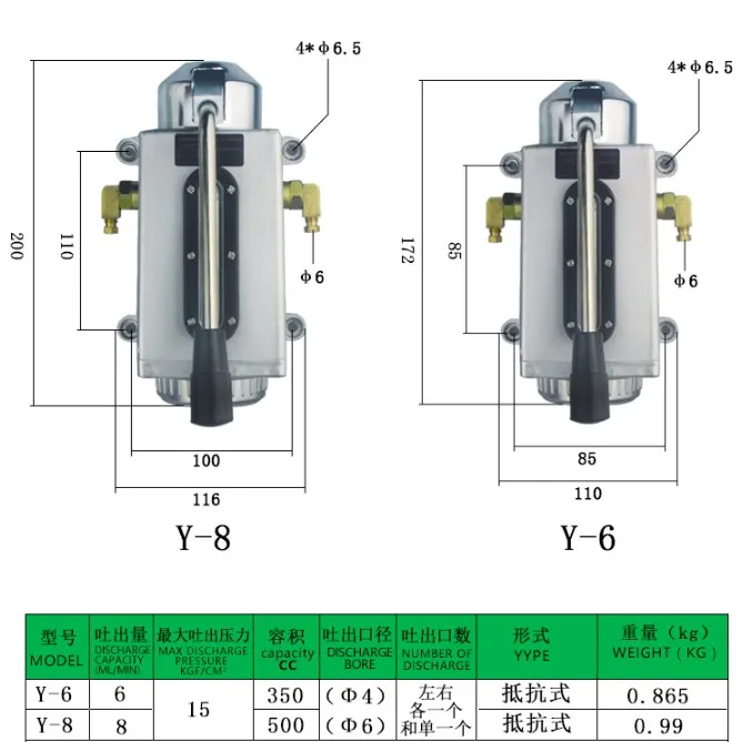 Hand pump oil pump Y-6 / Y-8 lubrication pump perforated pump oil injection machine CNC machine oil injection device