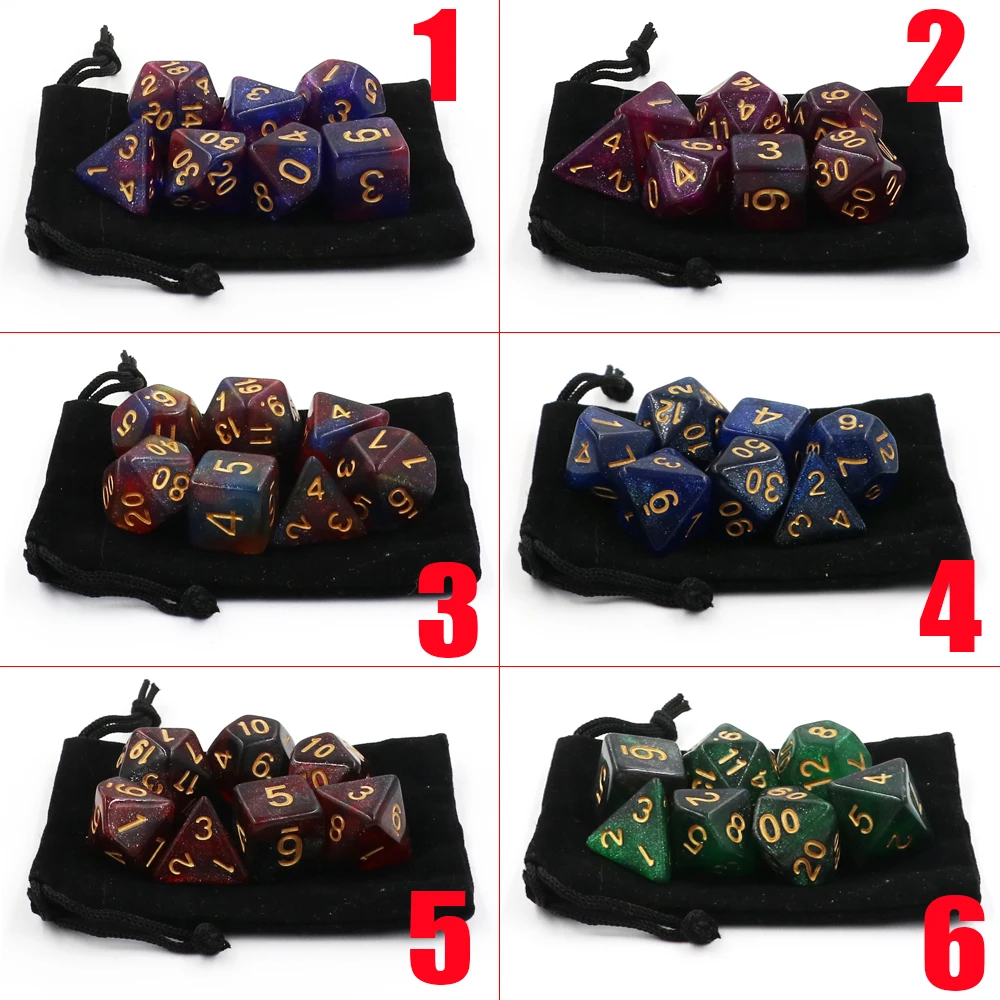 IMDG 7pcs/set Polyhedron D10 D20 RPG Game Dice Acrylic Dice DND Universe Galaxy Digital Game Dice with Bag