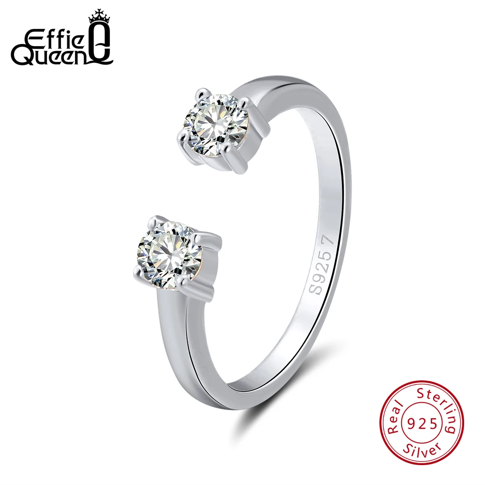 Effie Queen 100% 925 Sterling Silver Rings Adjustable Finger Ring Silver&Gold-color AAA Zircon Mens 925 Silver Rings BR60