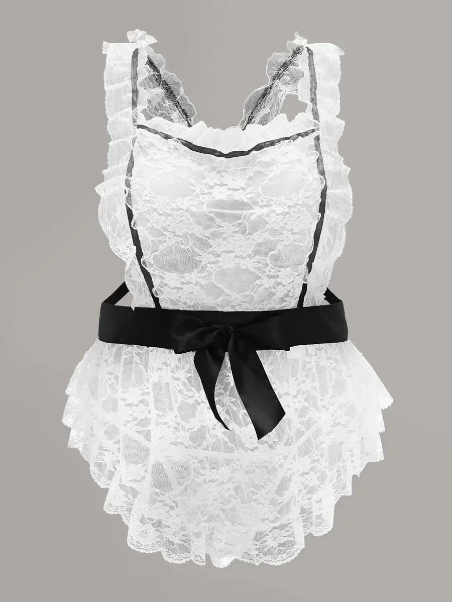 

Plus Floral Lace Maid Costume With Thong