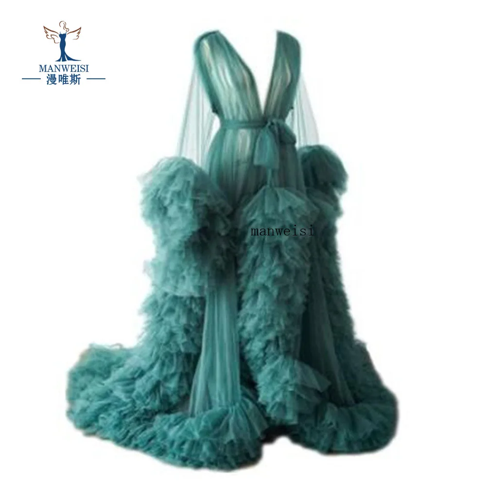 Maternity Robes Women Long Tulle Bathrobe Dresses Photo Shoot Birthday Sexy Bridal Fluffy Party Sleepwear Custom Made Gown 2021