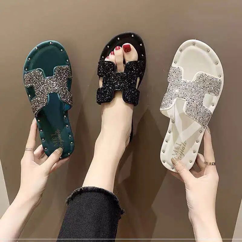 Woman Flat Sandals 2021 Summer Fashion Beach Outside Shoes Women Slides Shoes Outdoor Wear Slippers Brand Designer Lady Sandals