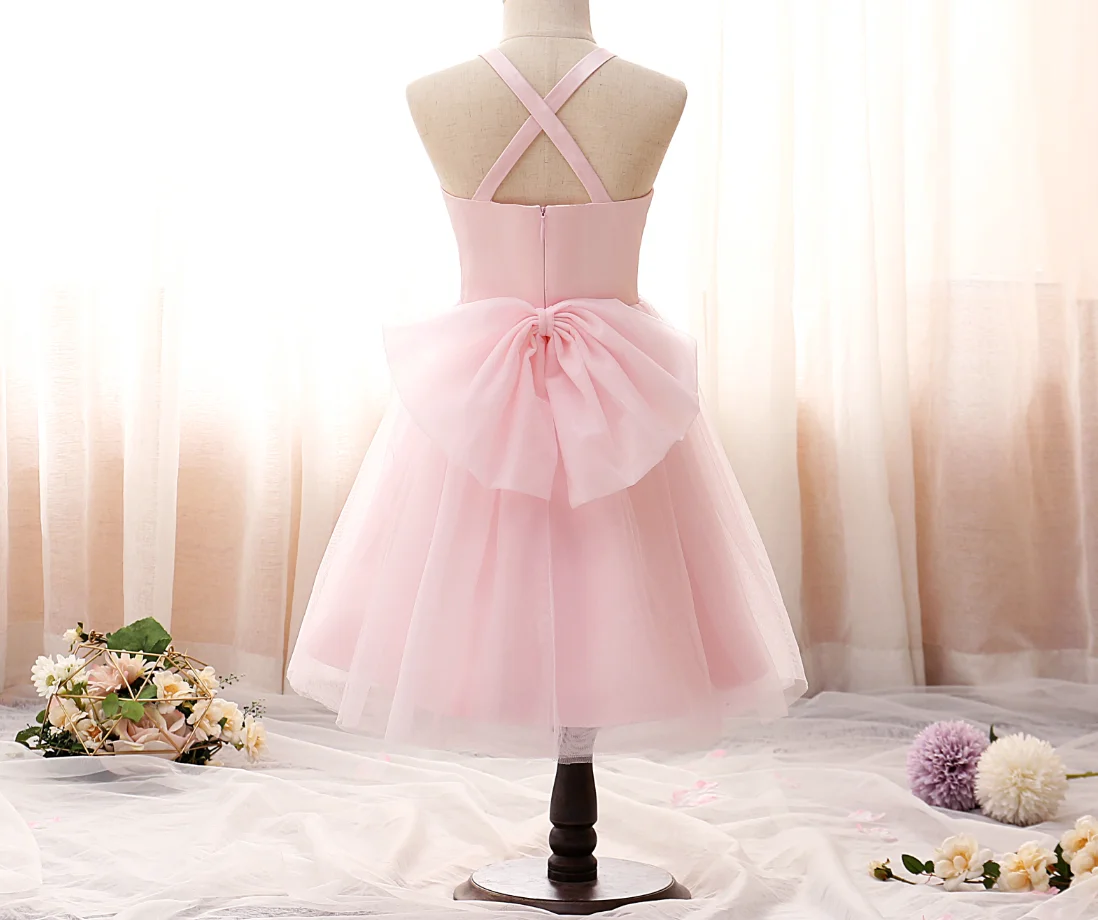 Tulle longueur genou pour enfants, robe de demoiselle d'honneur, anniversaire, soirée, mariage, reconstitution historique, cérémonie, Rh, événement, banquet, Rhde promo