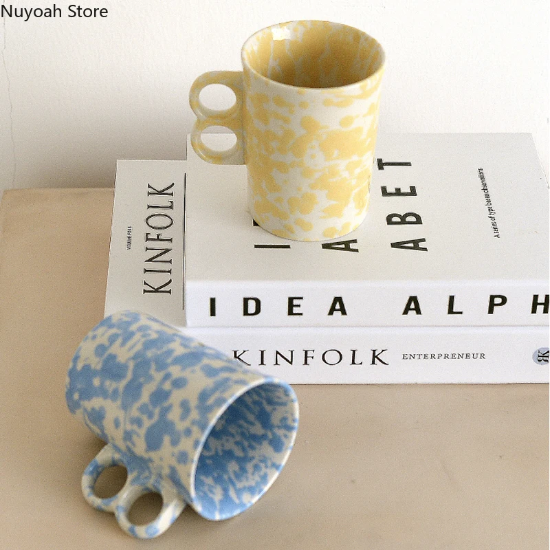 

Ink-splatter Ceramic Mug 300ml Creative Coffee Milk Cup Cream Color Water Cup Living Room Tea Table Decoration Accessories