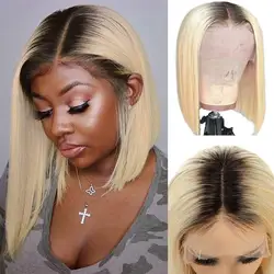 DLME 1B 613 Synthetic Lace Front Wig For Black Women Heat Resistant Hair Blonde Short Bob Wigs