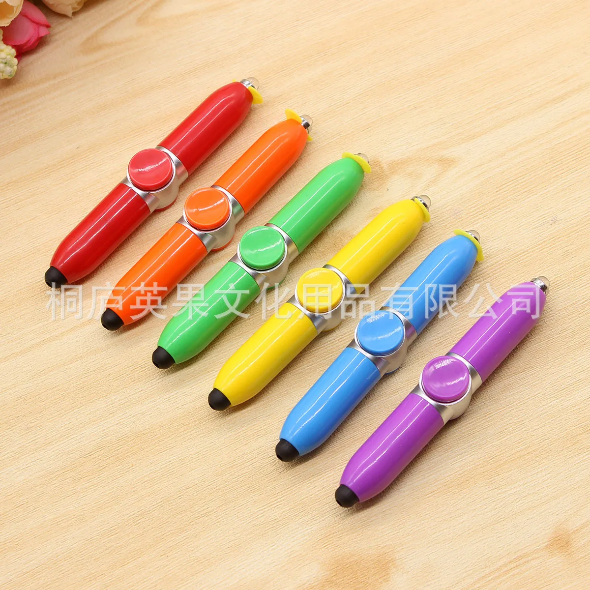 24pcs Creative stationery decompression ballpoint pen Multi-functional fingertip gyro touch led lamp capacitive gift pen custom