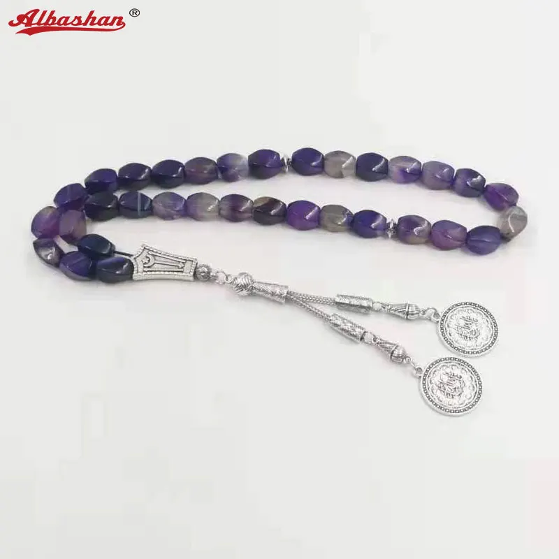 

Tasbih Natural Purple Agates stone Turkish jewelry Islamic Saudi man misbaha 33 bracelet Rosary bead Muslim Fashion Gift