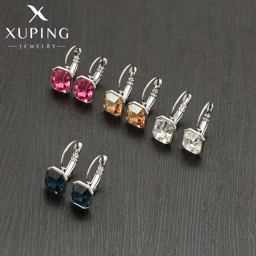 Xuping Jewelry Promotion Copper Square American Style Platinum Color Plated Crystals Earrings for Women Christmas Gift 610295595