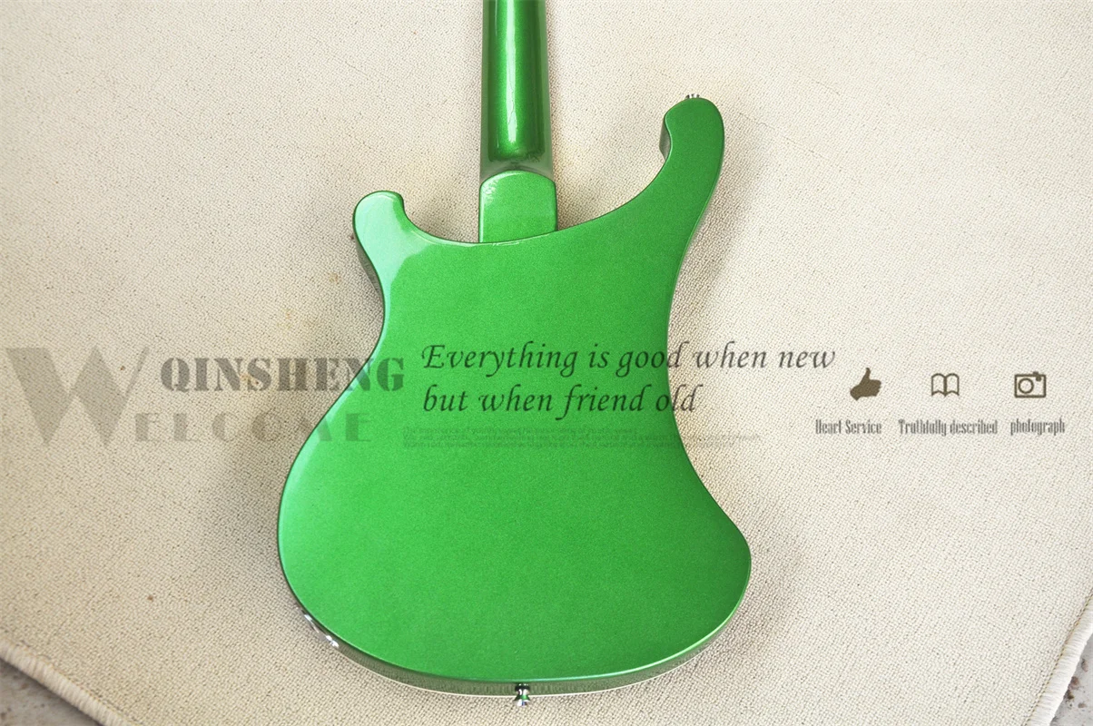 Pre-customized electric guitar bass,4 strings 4003 bass,metal green basswood body fishbone binding  chrome buttons