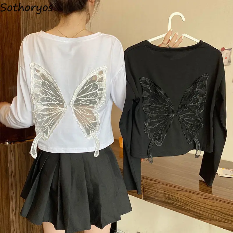 Short Sleeve T-shirts Women Bow All-match Hollow Out Sexy Korean Fashion Womens Tops Simple Slim O-neck Streetwear Harajuku New