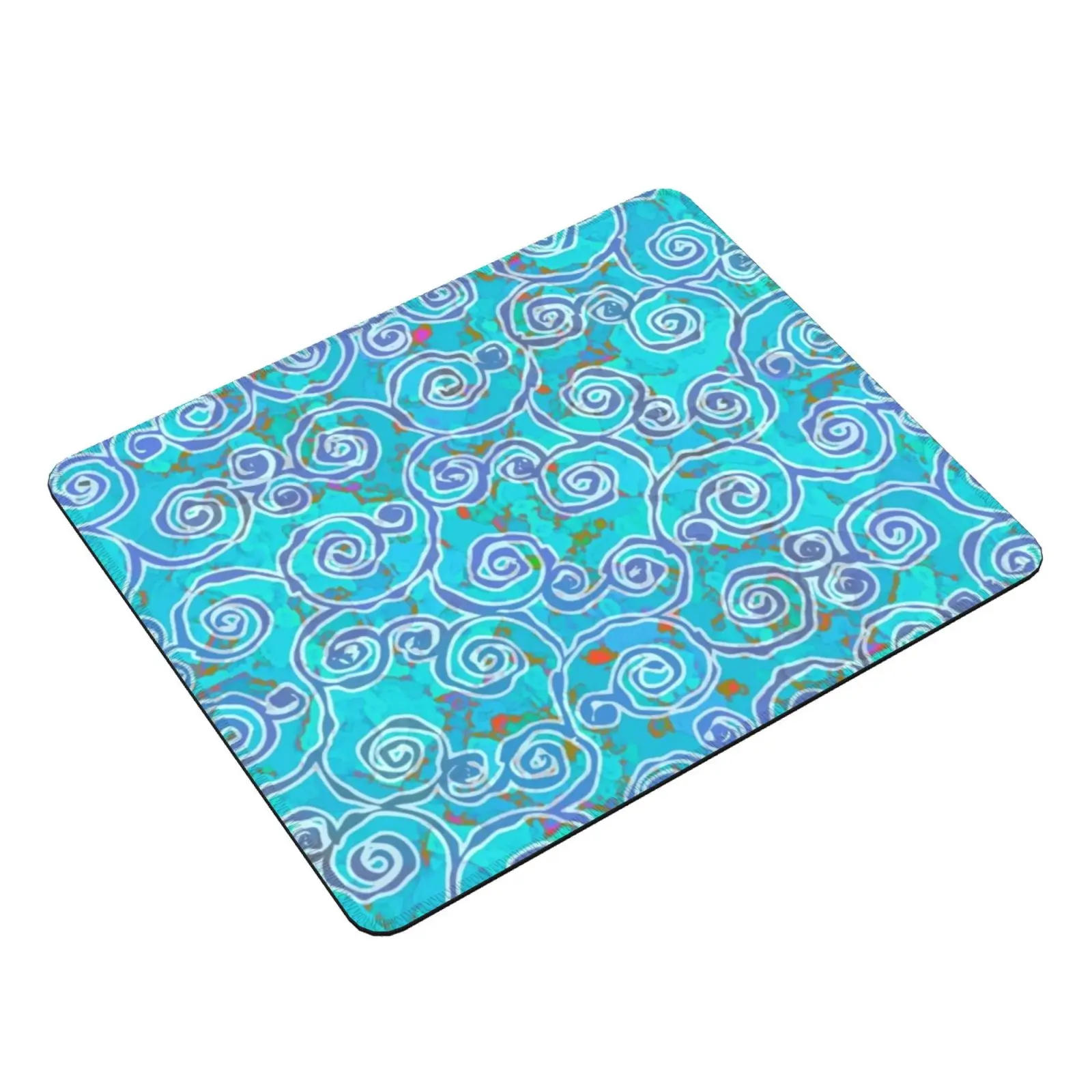 Blue Aquatic Batik Mouse Pad DIY Print Ocean Sea Nature Asian Bohemian Texture Teal Aqua Blue Spirals