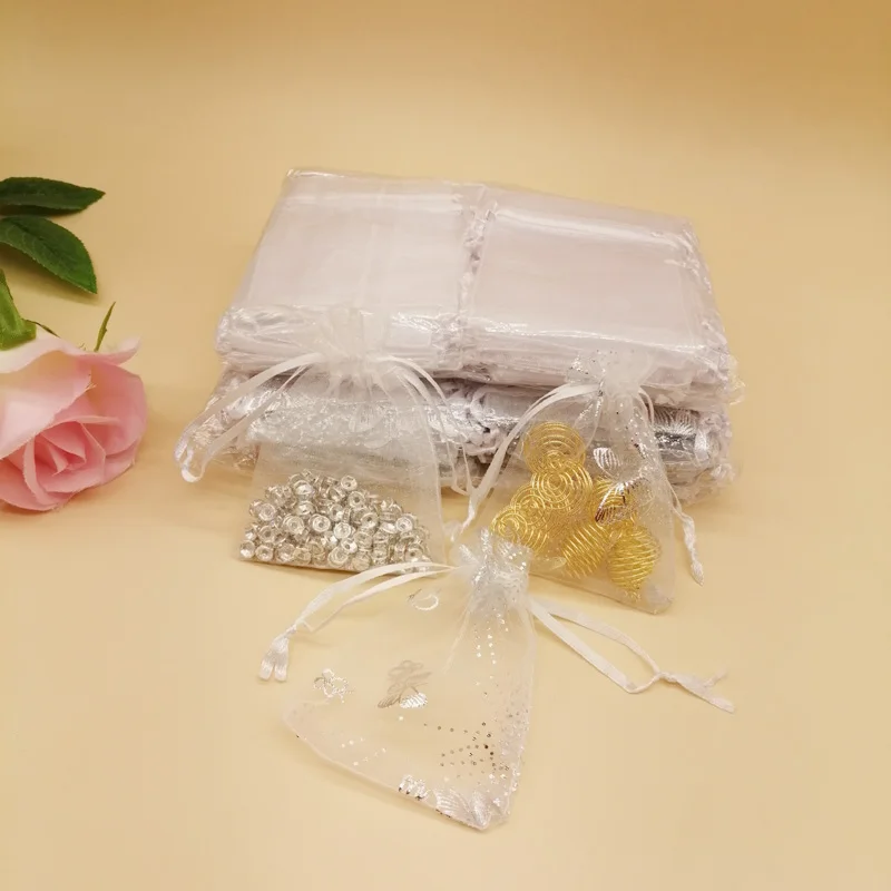1000Pcs White Organza Bags Butterfly Drawstring Sachet Bag Mini Storage Bags for Women Wedding Gift Box Packaging Bag Display