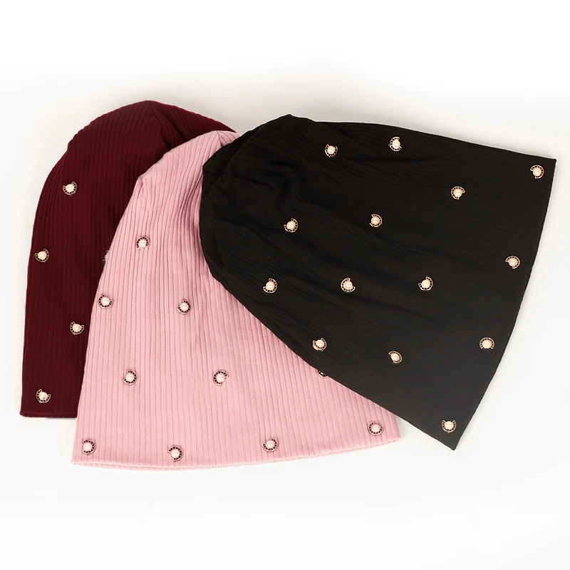 נשים מצולע כותנה פנינה slouchy אביזרים beanies נשים באביב הסתיו מתיחה skulies כובעים בונט