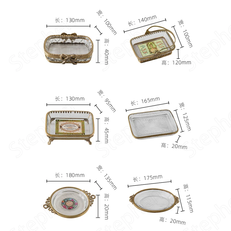 Vintage Carved Brass Glass Soap Holder Pastoral Soap Dish Ornaments Relief Craft Crystal Bow Soap Organizer Bathroom Accessories