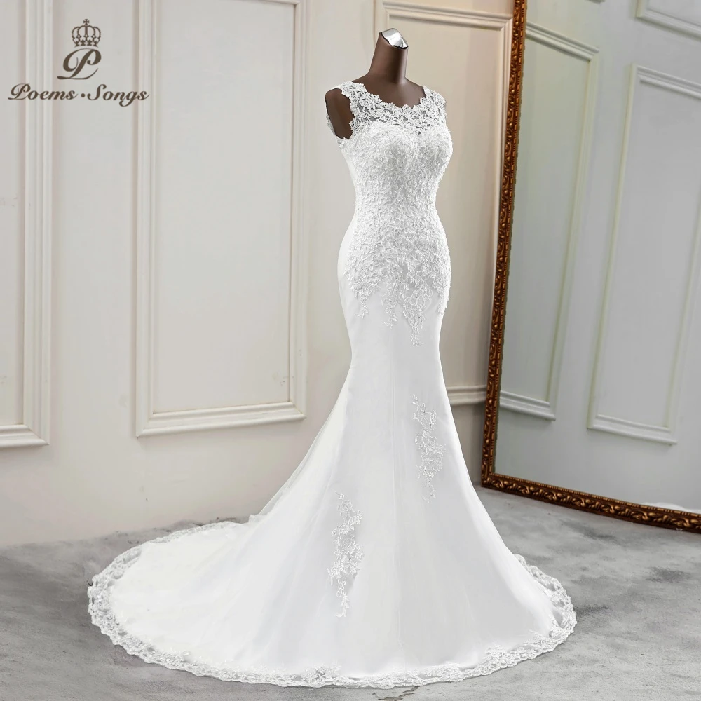 2022 novo estilo vestido de casamento elegante vestido de noiva flor bonita applique sereia vestidos de casamento colher vestidos de casamento