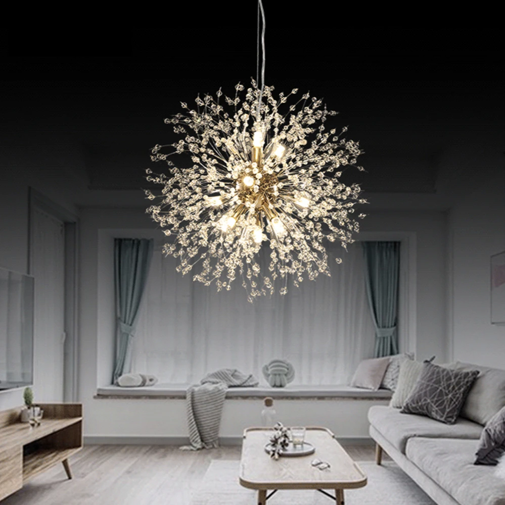 Modern Minimalist Chandelier Lighting Starry Dandelion Transparent Crystal Chandelier Home Living Room Art Decoration Bedroom