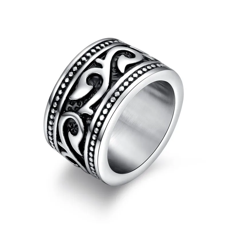 Width 14MM 316L Titanium Steel Round Ring Hip Hop Rock Men\'s Stainless Steel Biker Ring Size 8-12# drop shipping