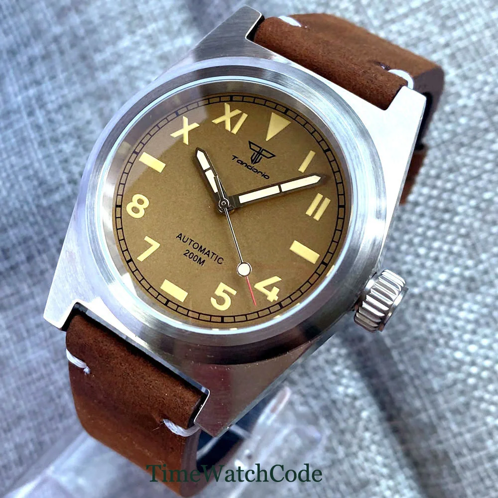 NH35A Automatic Mens Watch 38mm 200m Waterproof Mechanical PT5000 MIYOTA8215 AR Coating Sapphire Glass 316L Brushed Tandorio