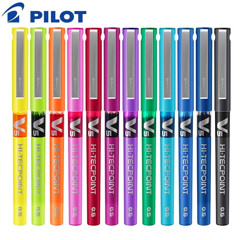 12/12 Color Japanese PILOT BX-V5 Color Gel Pen 0.5mm Needle Tube Water-Based Straight Tube Liquid Roller Ball Pen Stationery