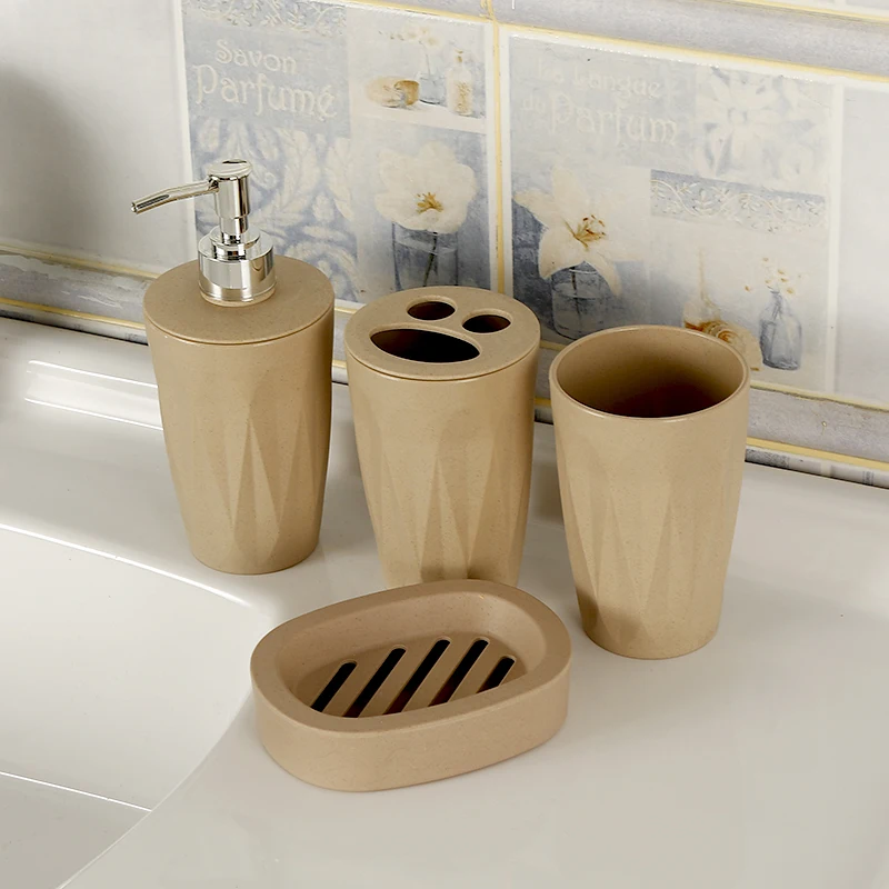 Bathroom Accessories 4Pcs/Set Wheat straw Soap Dish Dispenser Washroom Toothbrush Holder Cup Suit BPA Free