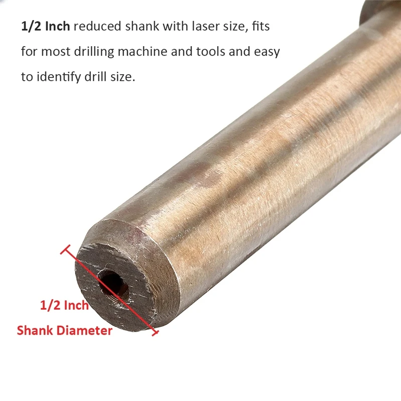 M35 HSS-Co Cobalt Industrial Grade Twist Drill Bit 13.5-30mm 1/2 Inch Reduced Shank Drill Bit For Metal Stainless Steel Drilling