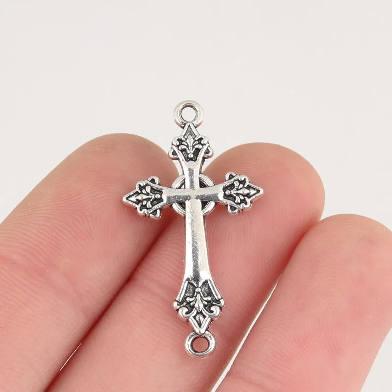 30pcs Silver Color 30.5x16.5mm Cross Connector Charms Religious Beliefs Fit DIY Jewelry Making Handcrafted Accessories