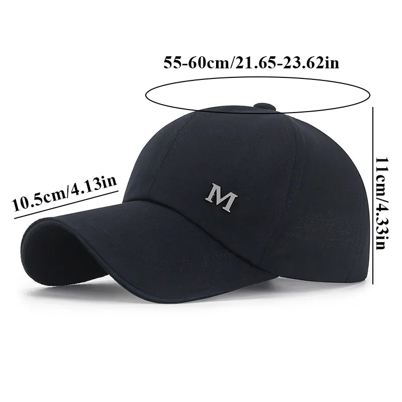 Adjustable Men\'s Sports Cap Stylish Baseball Cap M Letters Long Brim Snapback Hat Leisure Casual Breathable Sunscreen Peaked Cap