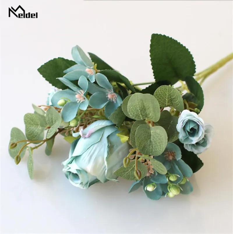 Flores artificiales de eucalipto de hortensia de 5 cabezas, ramo de rosas persas, regalo para el Día de San Valentín, mesa de comedor, decoración del hogar y dormitorio