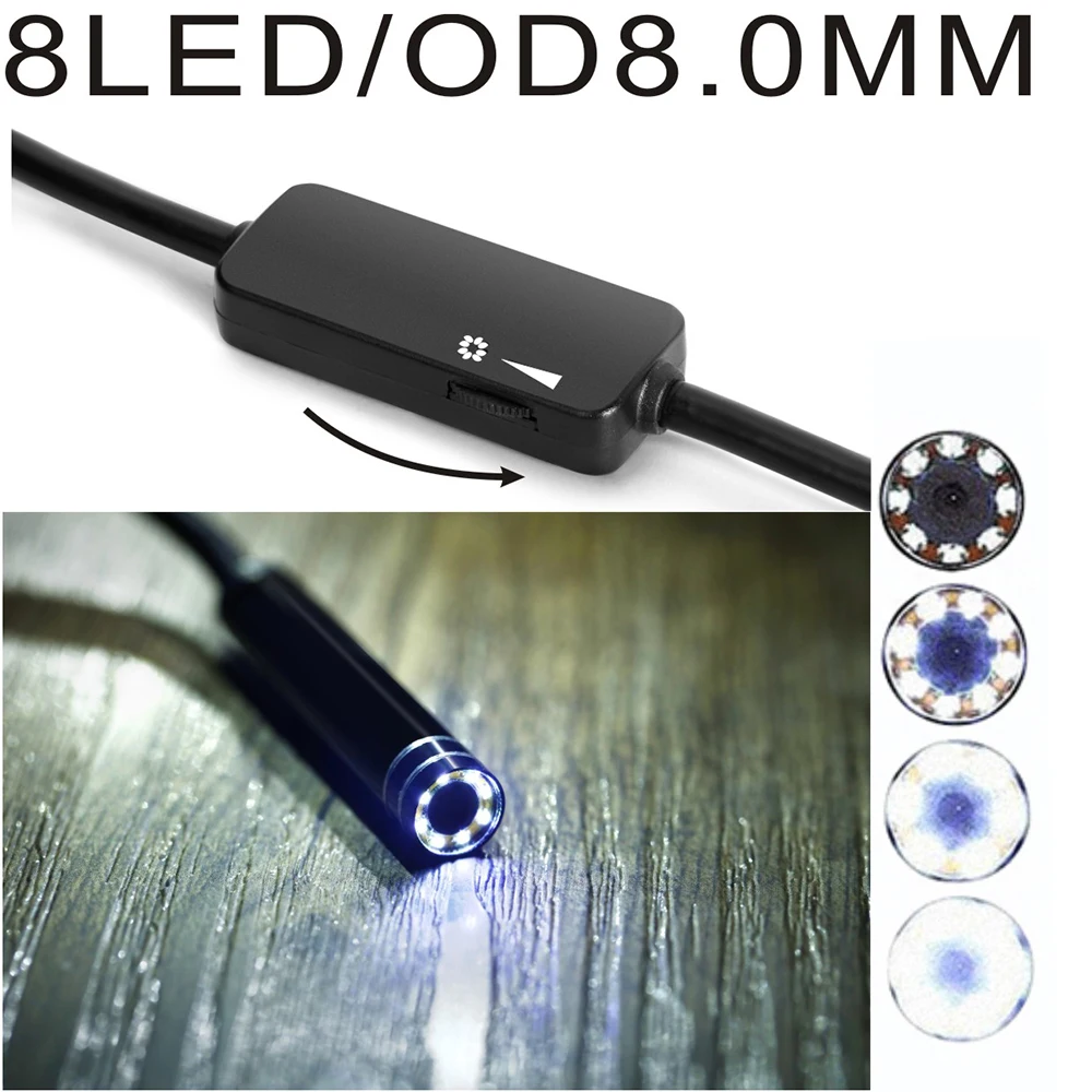 Wifi inspection camera 2M/5M/10M 8mm Lens 2MP 720P Soft USB Flexible  Wire Android IOS PC 8LED Inspection Endoscope Camera