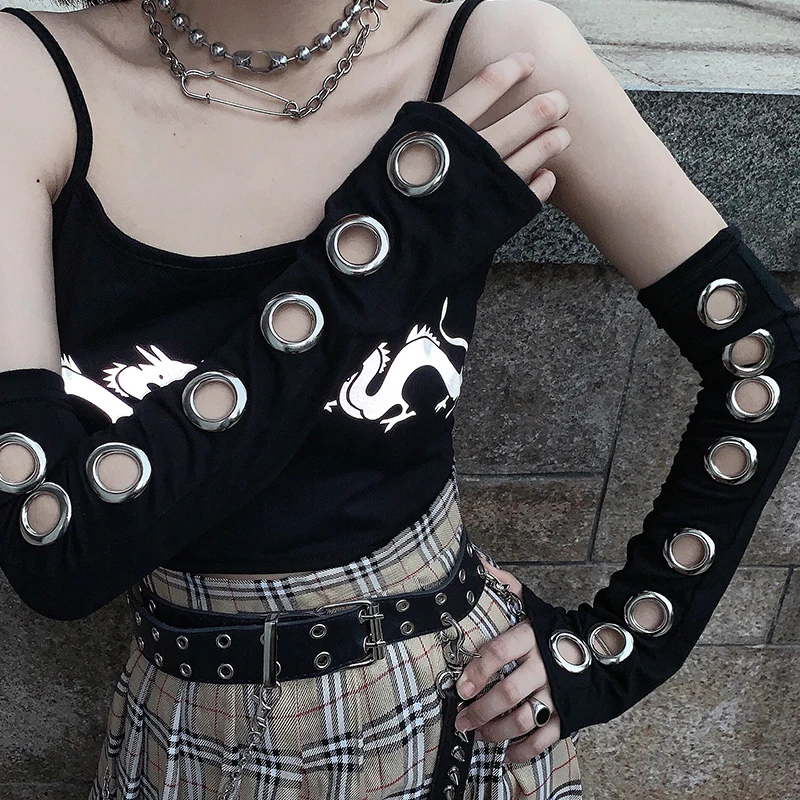 Cánh Tay Ấm Punk Khuỷu Tay Dài Tay 2020 Co Giãn Thoáng Mát Nhân Vật Silicon Thể Thao Ngoài Trời Gothic Rỗng Ra Unisex Nam Nữ Đen