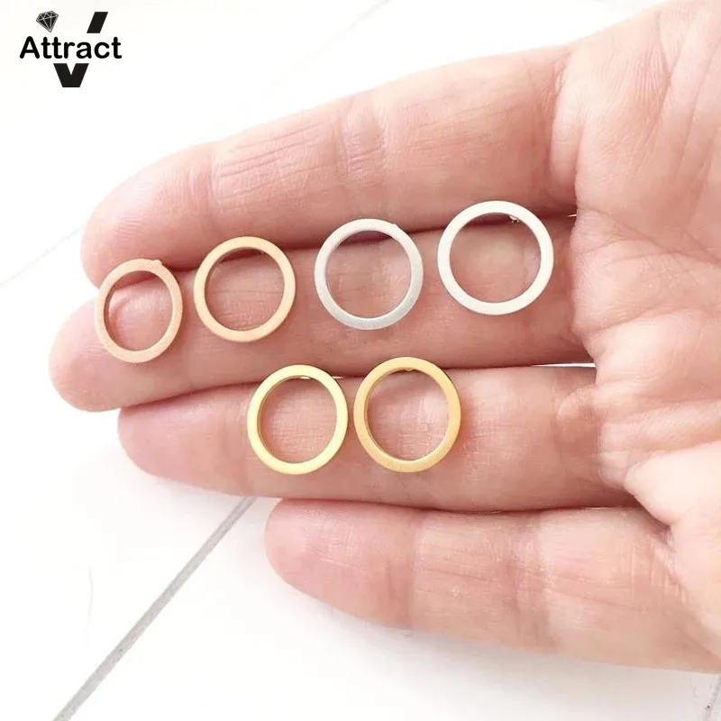 V Attract Geometric Simple Open Circle Stud Earrings Women Vintage Jewelry Stainless Steel Midi Round Pendientes Bijoux Femme