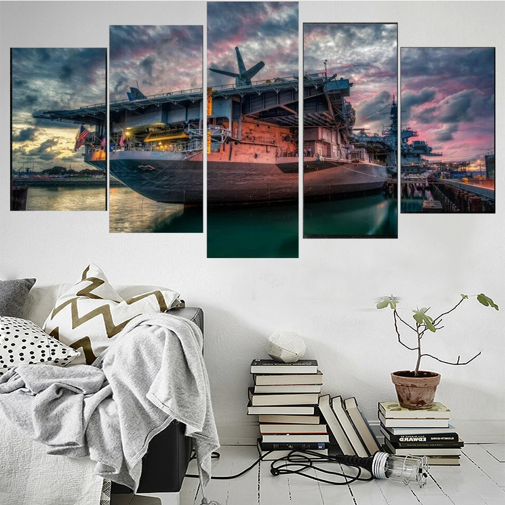 5 Pieces Wall Art Canvas Painting Seascape Poster Steamship Home Decoration Pictures Modern Living Room Bedroom Free Shipping