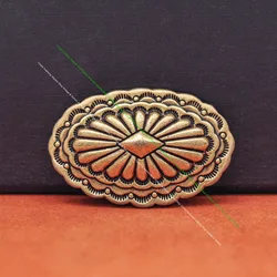 6PCS 46*30MM Solid Antique Brass Tirbal Indian Traditional Southeast Floral Leathercraft Belt Wallet Oval Concho Screwback