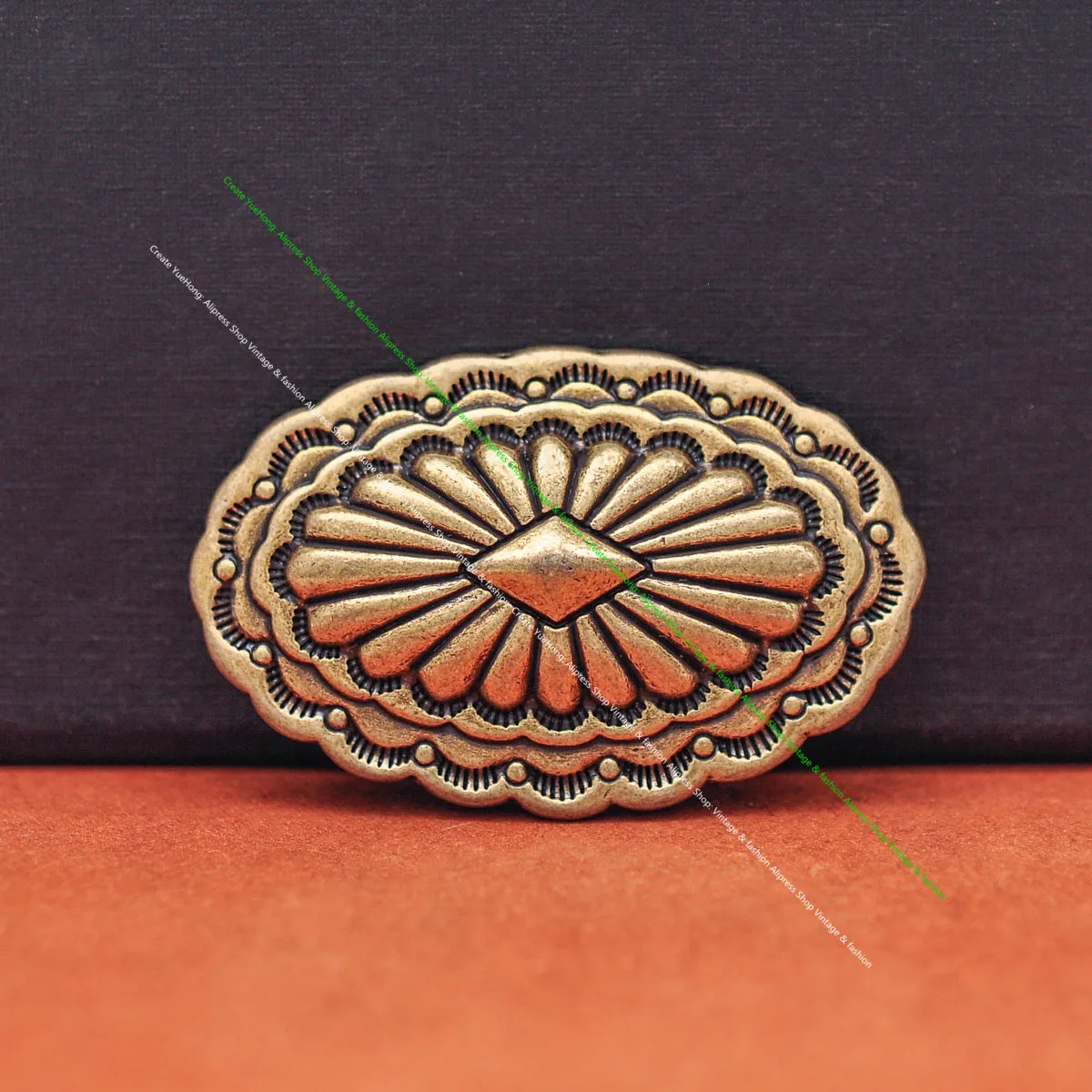 6PCS 46*30MM Solid Antique Brass Tirbal Indian Traditional Southeast Floral Leathercraft Belt Wallet Oval Concho Screwback