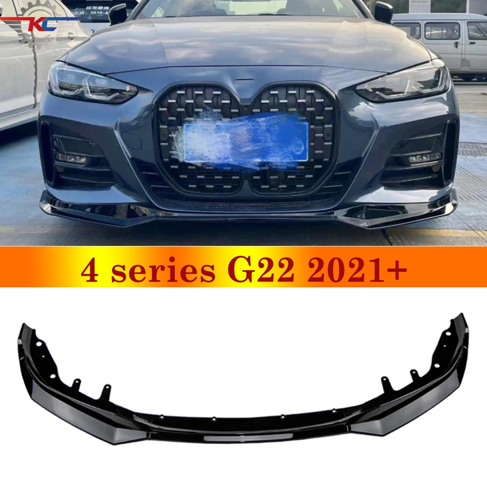 

3PCS Gloss Black Carbon Print Front Bumper Strip For BMW 4 Series G22 440i 2021+ Real Carbon Materials Racing Grill Lip