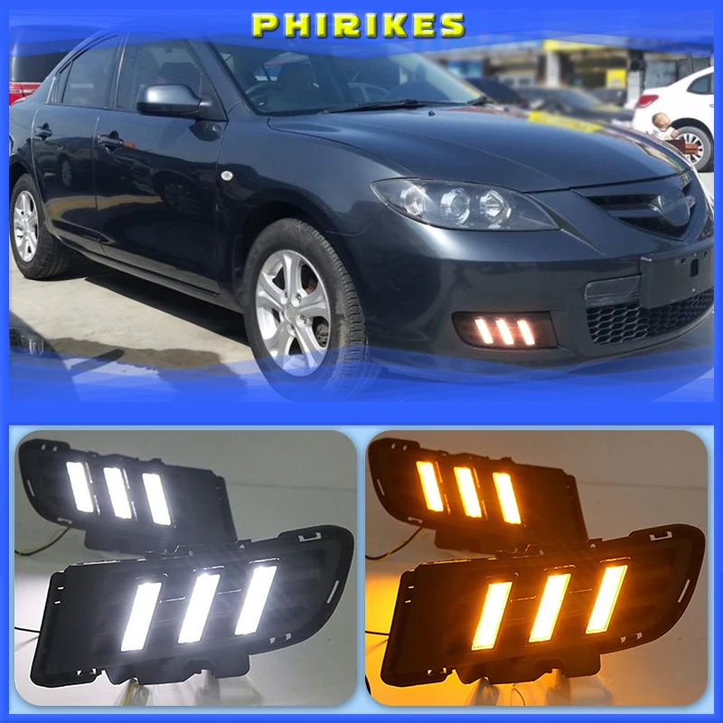 

1Pair DRL For Mazda 3 Axela 2010 2011 2012 Daytime Running Lights fog lamp cover headlight 12V Daylight with Yellow