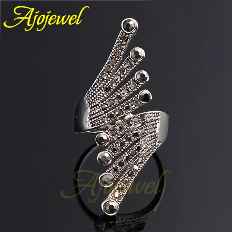 Ajojewel Brand Vintage Black Rhinestones Wing Women Ring Femininas Bijuterias Lembrancinhas De Casamento
