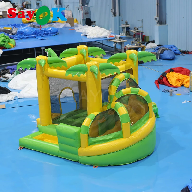 3x3.5x2.4mH PVC Inflatable Coconut Tree Bouncer Slide Inflatable Dinosaur Bouncy Castle by Sea Shipping