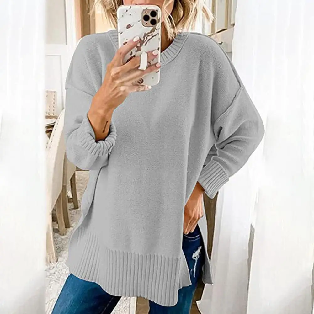 O Neck sweter damski Casual luźna lamówka Top damski sweter z dzianiny ciepłe swetry sweter damski Top pull femme свитер женский