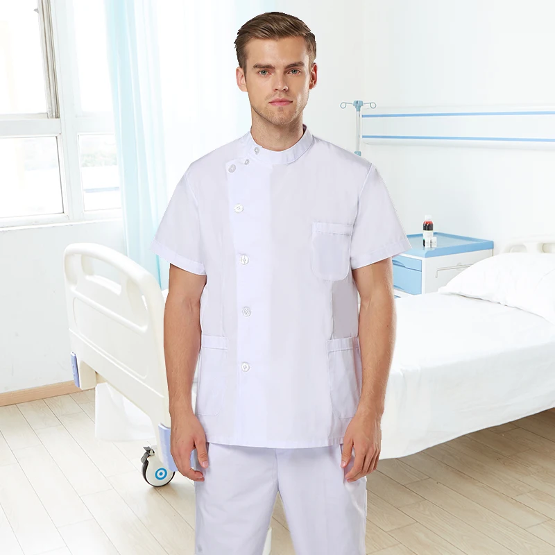 Klaring Scrubs Verpleging Uniformen Voor Vrouwen Mannen Set Top En Broek Wit Marineblauw Poplin Dunne Stof Petite Lang Of werkkleding